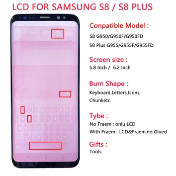 SUPER AMOLED S8 plus Pro Samsung Galaxy S8 PLUS G955 G955F LCD Dotykový Displej S Rámem Pro Montáž S8 G950 G950F LCD Opravy