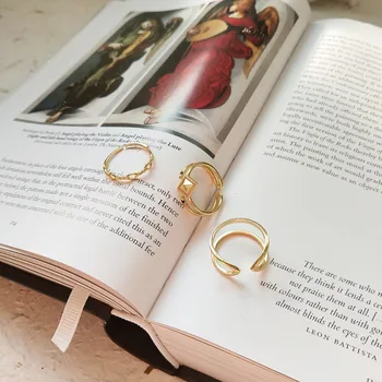 Peri'sBox Zlaté Barvy Stohování Tenké Vrstvené Prsteny pro Ženy 925 Sterling Sliver Dvojité Otevřené Prsteny Elegantní Nastavitelný Prsten Šperky