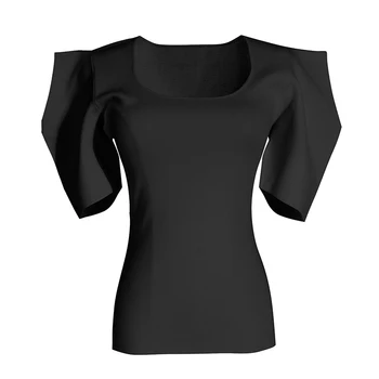 [EAM] Ženy Černá Bílá Pletení Vysoké Elasitc T-shirt Nové Kolem Krku Polovinu Listového Rukáv Módní Příliv Jaře, v Létě 2021 1W568