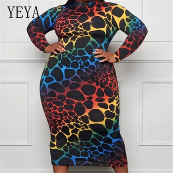 YEYA Plus Velikost XL-5XL Šaty Vícebarevná Leopard Tisk Dlouhý Rukáv Rolák Balíček Hip Elegantní Vintage noční Klub, Ulice, Bodycon