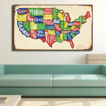Barevná Mapa Spojených Států Malířské Plátno Tisk Ložnice Home Dekor Moderní Zeď Umění Olejomalba Plakát, Obraz, Rámec