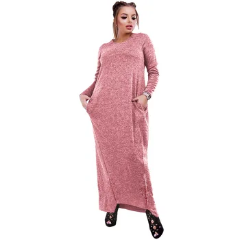 COCOEPPS Ženy Dlouhé Šaty 2019 Nové Plus Velikosti Podzim Zimní Dlouhý Rukáv Růžové Šaty Velké Velikosti Elegantní Ženské Šaty Maxi vestidos