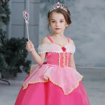 Ozdobný Princezna Fantazie Šaty pro Děti Dívky Růžové Šaty Zamaskovat Dítě Kostým Halloween Oblečení Děti Míč Giwn šaty