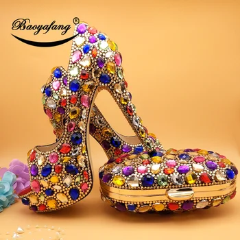 BaoYaFang Vysoké Podpatky Peep Toe Vícebarevné Crystal svatební boty Žena, Vysoké podpatky Platformy boty a tašky Fahion boty a taška