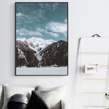 Zimní Sněhové Horské Krajiny Malířské Plátno Severské Dekorace Home Art Plakáty a Tisky pro Obývací Pokoj Dekor Nástěnné Obrázky