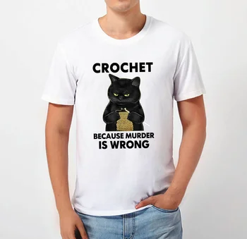 Envmenst Unisex Black Cat T-Shirt Muži Oblečení Háčkování, Protože Vražda Je Špatná Vtipné tričko Topy Off Bílé Krátký Rukáv Tričko Muž