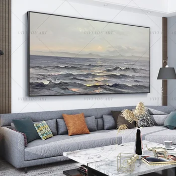 Západy slunce, Přírodní Mořské Pláži Scenérie olejomalba na Plátně ručně malované Cuadros Umění Nástěnné Obrázky Pro Obývací Pokoj domácí Dekor