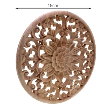 Horký YO-Vyřezávané Květina Carving Kulaté Dřevo Nášivky Pro Nábytek Skříňka Nelakované Dřevěné Lišty Obtisk Dekorativní Figurka