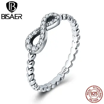 BISAER Autentické 925 Sterling Silver Infinity CZ Nekonečná Láska Navždy Prsteny pro Ženy Snubní Stříbrné Šperky ECR414