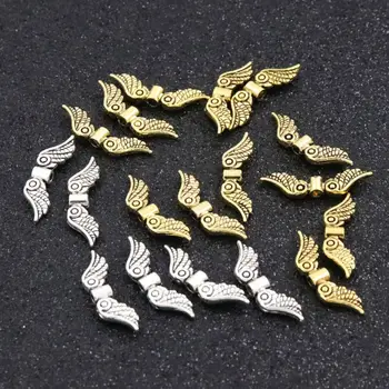 50ks Křídlo Silvercolor Zlaté Kovové Distanční Korálky Pro Šperky Zjištění, Ručně vyráběné Šperky Korálky DIY Příslušenství Šířka 24MM Otvor 1,8 mm