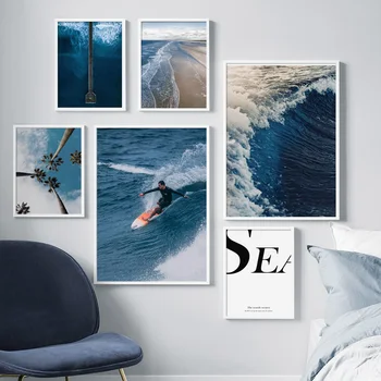 Surf, Pláž, palmy, Moře, Přírodní Citace Wall Art Malířské Plátno Nordic Plakáty a Tisky Zeď Obrázky Pro Obývací Pokoj Dekor