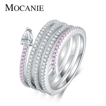 Mocanie Jasné CZ Vynikající Had Tvar Spirála Prsten pro Ženy 925 Sterling Silver Pink Crystal Zvířat Prst Prsten, Luxusní Šperky
