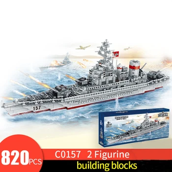 820PCS Vojenské Armády Velké Lodi Stavební Bloky Válečná loď Model Vojáci WW2 LegoINGlys Mini Postavy, Zbraně, Děti, Hračka Cihly